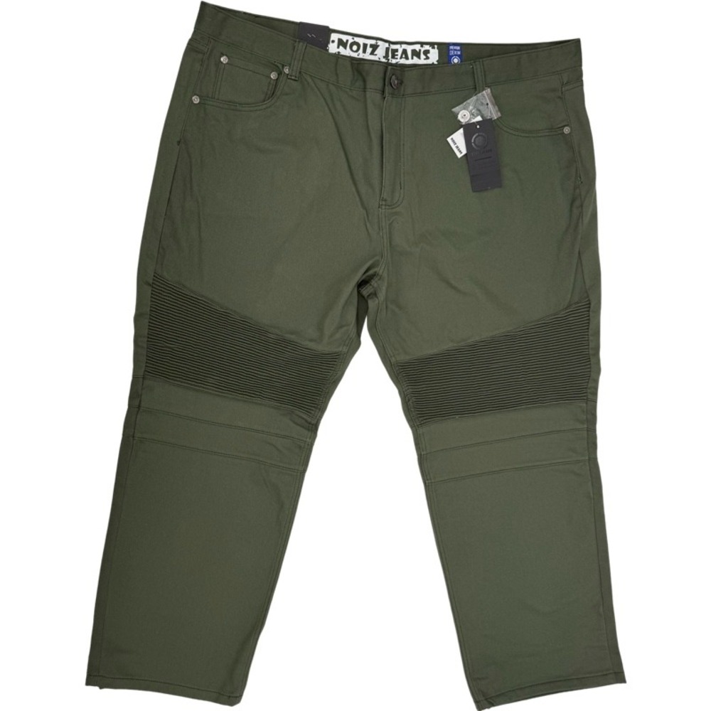 NOIZ JEANS NEW 52x32 Moto Biker Pants Olive Green Ribbed Knee Streetwear Y2K